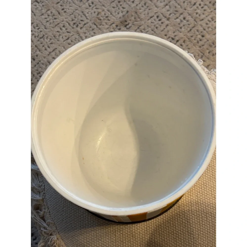 Vintage Mid Century Modern Striped Ice Bucket Retro 70s Brass Barware Yell/Brown
